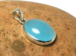Blue Oval Chalcedony Sterling Silver 925 Gemstone Pendant Necklace