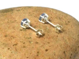Blue Women's Round SAPPHIRE Sterling Silver Stud Earrings 925 - 5 mm