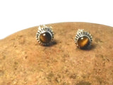 Round TIGER'S EYE Shaped Sterling Silver 925 Stud Earrings