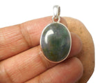 Green Oval Moss Agate Sterling Silver 925 Gemstone Pendant