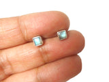 LABRADORITE Square Shaped Sterling Silver Gemstone Earrings /Studs 925