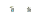Fiery MOONSTONE Square Sterling Silver Gemstone Stud Earrings 925 - 4 mm