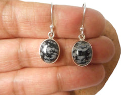 Oval Snowflake Obsidian Sterling Silver 925 Earrings