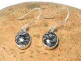 Oval Snowflake Obsidian Sterling Silver 925 Earrings