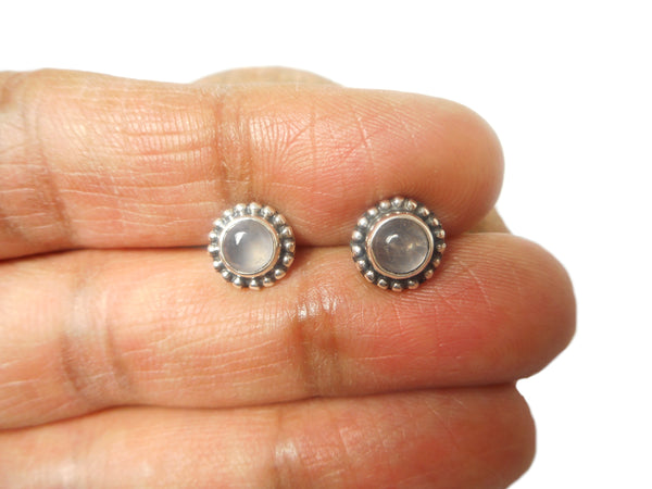 Round Pale Pink Rose QUARTZ Sterling Silver Stud Earrings 925 - 5 mm