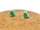 Green Teardrop EMERALD Sterling Silver 925 Gemstone Stud Earrings - 5 x 7 mm