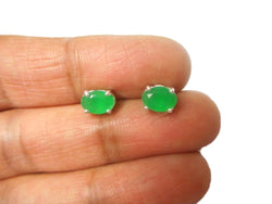 Green Oval EMERALD Sterling Silver 925 Stud Earrings - 5 x 7 mm