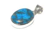 Blue Copper TURQUOISE Sterling Silver 925 Oval Gemstone Pendant