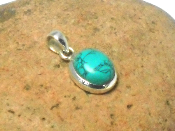 Small Blue Oval TURQUOISE Sterling Silver 925 Gemstone Pendant