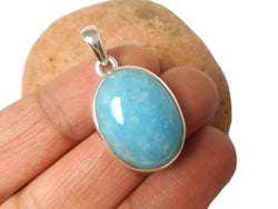 Blue Oval Shaped Smithsonite Sterling Silver 925 Gemstone Pendant Necklace