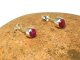 Pink Round Shaped RUBY Sterling Silver 925 Gemstone Stud Earrings - 5 mm