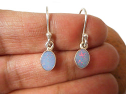 Small Fiery Oval Australian Opal Sterling Silver 925 Gemstone Drop Dangle Earrings- 5 x 7 mm