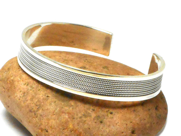 Chunky Adjustable Unisex 925 Sterling Silver Bangle