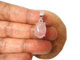 Pink Oval Rose QUARTZ Sterling Silver 925 Gemstone Pendant