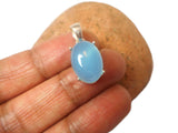 Small Blue Oval Chalcedony Sterling Silver 925 Gemstone Pendant