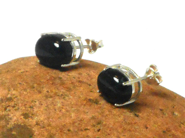 Oval Black Onyx Sterling Silver Stud Earrings 925 - 8 x 10 mm