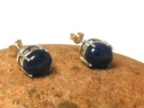 Oval Blue Lapis Lazuli Sterling Silver Gemstone Stud Earrings 925