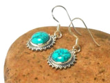 Round Blue TURQUOISE Sterling Silver 925 Gemstone Dangle Drop Earrings