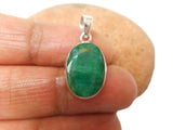 Small Green Oval Shaped EMERALD Sterling Silver 925 Gemstone Pendant