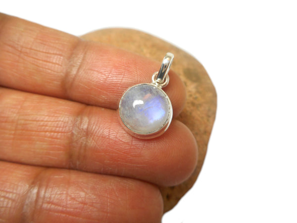 Small Round MOONSTONE Sterling Silver 925 Gemstone Pendant