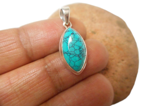 Small Blue Marquise TURQUOISE Sterling Silver 925 Gemstone Pendant