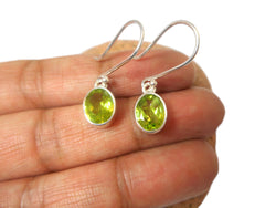 Green PERIDOT Oval Sterling Silver 925 Gemstone Drop Dangle Earrings