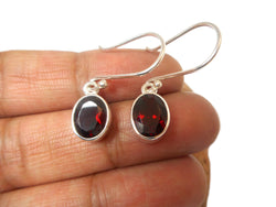 Oval Red Garnet Sterling Silver 925 Gemstone Drop Dangle Earrings