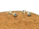Small Blue Round Smithsonite Sterling Silver 925 Gemstone Stud Earrings - 3 mm