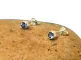 Small Blue Round TANZANITE Sterling Silver 925 Gemstone Stud Earrings - 4 mm