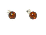 Cognac AMBER Sterling Silver Gemstone Round Stud Earrings 925 - 9 mm