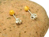 Butterscotch AMBER Sterling Silver Gemstone Stud Earrings 925  - 4 mm