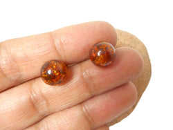 Cognac AMBER Sterling Silver Gemstone Round Stud Earrings 925 -  10 mm