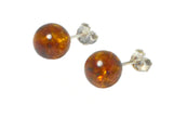 Cognac AMBER Sterling Silver Gemstone Round Stud Earrings 925 -  8 mm