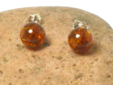 Cognac AMBER Sterling Silver Gemstone Round Stud Earrings 925 -  8 mm