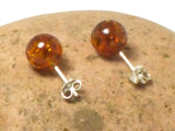 Cognac AMBER Sterling Silver Gemstone Round Stud Earrings 925 -  8 mm