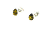 Green AMBER Sterling Silver Gemstone Teardrop Stud Earrings 925  - 6 x 8 mm  (ARST02101811