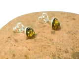 Green AMBER Sterling Silver Gemstone Teardrop Stud Earrings 925  - 6 x 8 mm  (ARST02101811