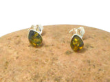 Green AMBER Sterling Silver Gemstone Teardrop Stud Earrings 925  - 6 x 8 mm  (ARST02101811