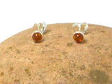 Cognac AMBER Sterling Silver Gemstone Round Stud Earrings 925 -  5 mm