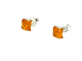 Cognac AMBER Sterling Silver Gemstone Square Stud Earrings 925 -  7 x 7 mm  (ARST02101817)
