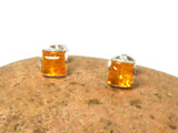 Cognac AMBER Sterling Silver Gemstone Square Stud Earrings 925 -  7 x 7 mm 