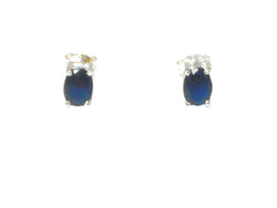 Blue Women's Oval SAPPHIRE Sterling Silver Earrings/Studs 925-5 x 7 mm