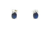 Blue Women's Oval SAPPHIRE Sterling Silver Earrings/Studs 925-5 x 7 mm