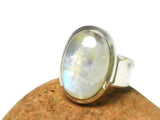 Grade 'A' Oval Moonstone Sterling Silver 925 Gemstone Ring - Size R