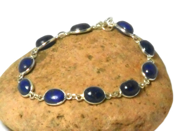 Oval Blue Lapis Lazuli Gemstone Sterling Silver 925 Bracelet