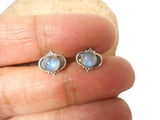 Round Shaped MOONSTONE Sterling Silver Stud Earrings 925-5 mm
