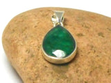 Green Teardrop shaped EMERALD Sterling Silver 925 Gemstone Pendant