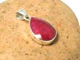 Teardrop Pink RUBY Sterling Silver 925 Gemstone Pendant - 15 x 30 mm