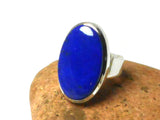 Grade 'A' Oval Blue  LAPIS LAZULI Sterling Silver Gemstone Ring 925  -  Size: S