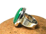 Oval Malachite Sterling Silver 925 Gemstone Ring -  Size: R